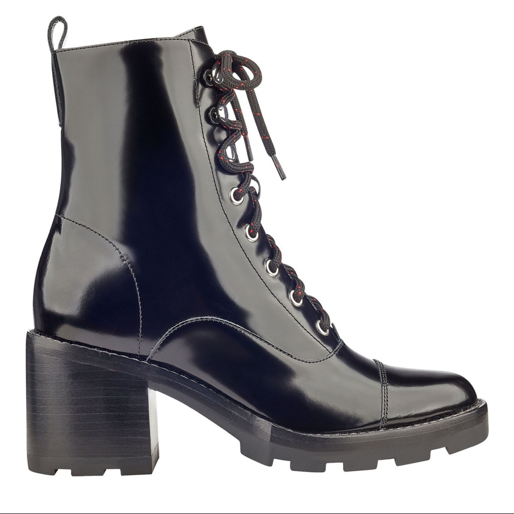 Marc Fisher Wanya Black Patent Combat Boots
